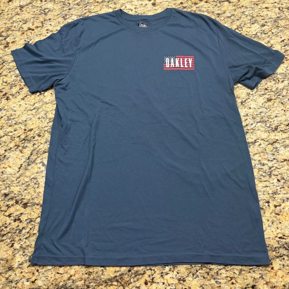 Oakley Mens XL Hydrolix American Flag Graphic T-Shirt Navy Blue Regular Fit ws